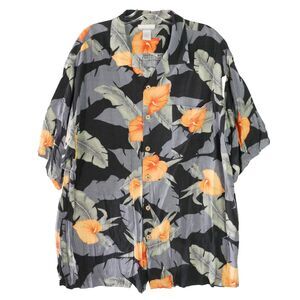Breakwater Mens Size XL Tropical Floral Button-Front Black Short Sleeve Shirt
